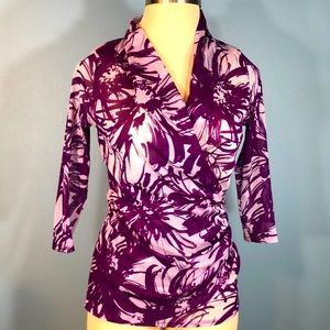 Karen Kane Tropical Print Mesh Wrap Top